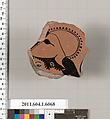 Terracotta fragment of a kylix (drinking cup), Terracotta, Greek, Attic