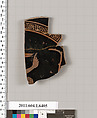 Terracotta fragment of a kylix (drinking cup), Attributed to the Cage Painter [DvB], Terracotta, Greek, Attic