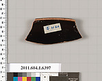 Terracotta rim fragment of a kylix (drinking cup), Terracotta, Greek, Attic