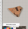 Terracotta fragment of a kylix (drinking cup), Terracotta, Greek, Attic