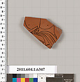 Terracotta fragment of a kylix (drinking cup), Terracotta, Greek, Attic