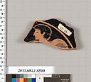 Terracotta fragment of a kylix (drinking cup), Terracotta, Greek, Attic