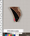 Terracotta fragment of a kylix (drinking cup), Attributed to the Cage Painter [DvB], Terracotta, Greek, Attic