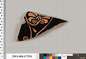 Terracotta fragment of a kylix (drinking cup), Terracotta, Greek, Attic