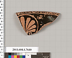 Terracotta fragment of a kylix (drinking cup), Terracotta, Greek, Attic
