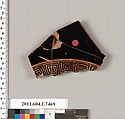 Terracotta fragment of a kylix (drinking cup), Terracotta, Greek, Attic