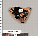 Terracotta fragment of a kylix (drinking cup), Terracotta, Greek, Attic