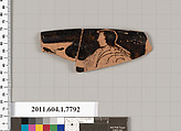 Terracotta rim fragment of a kylix (drinking cup), Terracotta, Greek, Attic