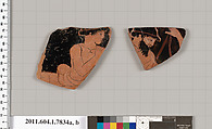 Terracotta fragments of a kylix (drinking cup), Attributed to the Painter of London D 12 [DvB], Terracotta, Greek, Attic