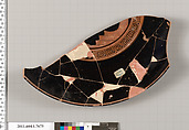 Terracotta rim fragment of a kylix (drinking cup), Terracotta, Greek, Attic