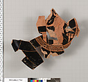 Terracotta fragment of a kylix (drinking cup), Attributed to the Orleans Painter [DvB], Terracotta, Greek, Attic