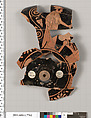 Terracotta fragment of a kylix (drinking cup), Attributed to the Orleans Painter [DvB], Terracotta, Greek, Attic