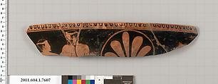 Terracotta fragment of a kylix (drinking cup), Terracotta, Greek, Attic