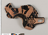 Terracotta fragment of a kylix (drinking cup), Terracotta, Greek, Attic