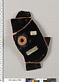 Terracotta fragment of a kylix (drinking cup), Attributed to the Foundry Painter [DvB], Terracotta, Greek, Attic