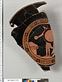 Terracotta fragment of a kylix (drinking cup), Attributed to the Lyandros Painter [DvB], Terracotta, Greek, Attic