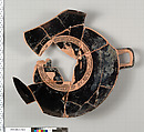 Terracotta fragment of a kylix (drinking cup), Terracotta, Greek, Attic