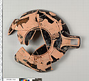 Terracotta fragment of a kylix (drinking cup), Terracotta, Greek, Attic