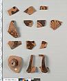 Terracotta fragments of a kylix (drinking cup), Terracotta, Greek, Attic
