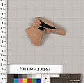 Terracotta fragment of a kylix (drinking cup), Terracotta, Greek, Attic