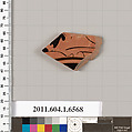Terracotta fragment of a kylix (drinking cup), Attributed to the Colmar Painter [Dyfri Williams], Terracotta, Greek, Attic