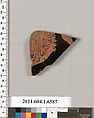 Terracotta fragment of a kylix (drinking cup), Attributed to Onesimos [DvB], Terracotta, Greek, Attic
