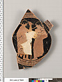 Terracotta fragment of a kylix (drinking cup), Attributed to the Wedding Painter [DvB], Terracotta, Greek, Attic