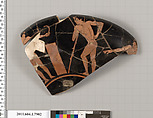 Terracotta fragment of a kylix (drinking cup), Terracotta, Greek, Attic