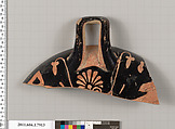 Terracotta fragment of a kylix (drinking cup), Terracotta, Greek, Attic
