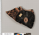 Terracotta fragment of a kylix (drinking cup), Terracotta, Greek, Attic