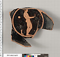 Terracotta fragment of a stemless kylix (drinking cup), Attributed to the Borden Wood Painter [DvB], Terracotta, Greek, Attic
