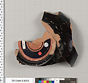 Terracotta fragment of a stemless kylix (drinking cup), Terracotta, Greek, Attic