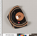 Terracotta fragment of a stemless kylix (drinking cup), Terracotta, Greek, Attic