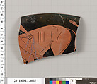 Terracotta rim fragment of a kylix (drinking cup), Attributed to the Euergides Painter [DvB], Terracotta, Greek, Attic