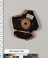 Terracotta fragment of a kylix (drinking cup), Attributed to the Curtius Painter, Terracotta, Greek, Attic