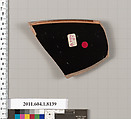 Terracotta rim fragment of a kylix (drinking cup), Terracotta, Greek, Attic