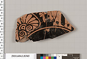 Terracotta fragment of a kylix (drinking cup), Terracotta, Greek, Attic