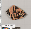 Terracotta fragment of a kylix (drinking cup), Terracotta, Greek, Attic