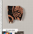 Terracotta fragment of a kylix (drinking cup), Terracotta, Greek, Attic