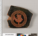 Terracotta fragment of a stemless kylix (drinking cup), Terracotta, Greek, Attic