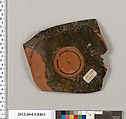 Terracotta fragment of a stemless kylix (drinking cup), Terracotta, Greek, Attic