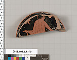 Terracotta fragment of a stemless kylix (drinking cup), Terracotta, Greek, Attic