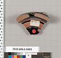 Terracotta fragment of a stemless kylix (drinking cup), Terracotta, Greek, Attic