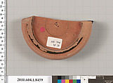 Terracotta fragment of a stemless kylix (drinking cup), Terracotta, Greek, Attic