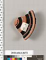 Terracotta fragment of a stemless kylix (drinking cup), Terracotta, Greek, Attic