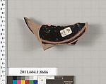 Terracotta fragment of a stemless kylix (drinking cup), Terracotta, Greek, Attic