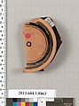 Terracotta fragment of a stemless kylix (drinking cup), Terracotta, Greek, Attic