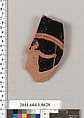 Terracotta fragment of a stemless kylix (drinking cup), Terracotta, Greek, Attic