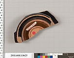 Terracotta fragment of a stemless kylix (drinking cup), Terracotta, Greek, Attic