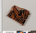 Terracotta fragment of a kylix (drinking cup), Terracotta, Greek, Attic
